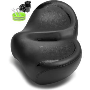 Noseless Oversized Bike Seat for Men Women Comfort, Extra Wide Padded Bicycle Seat Cushion, Large Comfortable Replacement Bike Saddle for Peloton Bike, Stationary Exercise Bike, City Bike, Ebike (Black)