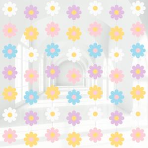 Pasimy 8 Pcs Daisy Boho Party Decorations Groovy Daisy Paper Garlands White Flower Hanging Garland Banner Hippie Flower Cutouts for Birthday Shower Wedding Party Favor Supplies (Fashion,Pastel)