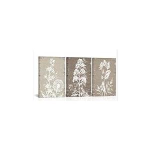 QICIFA Neutral Floral Framed Canvas Wall Art Set of 3, 16"x24" Large Boho Botanical Wall Decor, Minimalist Plant Wall Painting, Rustic Wildflower Artwork for Living Room Bedroom Farmhouse Office