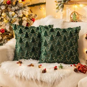 AQOTHES Christmas Tree Green Throw Pillow Covers 18x18, Soft Faux Fur Sequins Throw Pillows for Couch Sofa Bed Room Cushion Covers Holiday Decorations