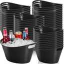 Norme 48 Pcs Plastic Ice Buckets for Parties Bulk 4.5L Oval Black Storage Tub with Handles Wine Beer Champagne Bottle Drink Cooler Tub for Christmas Holiday Home Parties Beverage Storage Basket Gift
