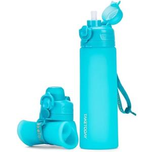 TakeToday Collapsible Water Bottles 20oz, Leak Proof, BPA-Free, Foldable Silicone Travel Water Bottle with Straw Strap for Cycling, Hiking, Outdoors