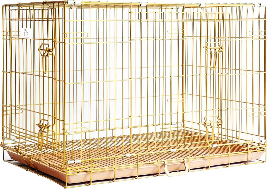 HOMEY PET Copper Gold Dog Crate 36 Inch, Portable Folding Metal Wire Dog Kennel Pet Dog Cage with Removable Floor Grid, Pull Out Leak-Proof Pan, Double Doors, Handle for Medium Dogs, Indoor Outdoor (35.7"L x 22.2"W x 25.8"H)