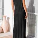 Fisoew Women Summer Sleeveless Maxi Dress Scoop Neck Ribbed Knit Tank Dress (Black)