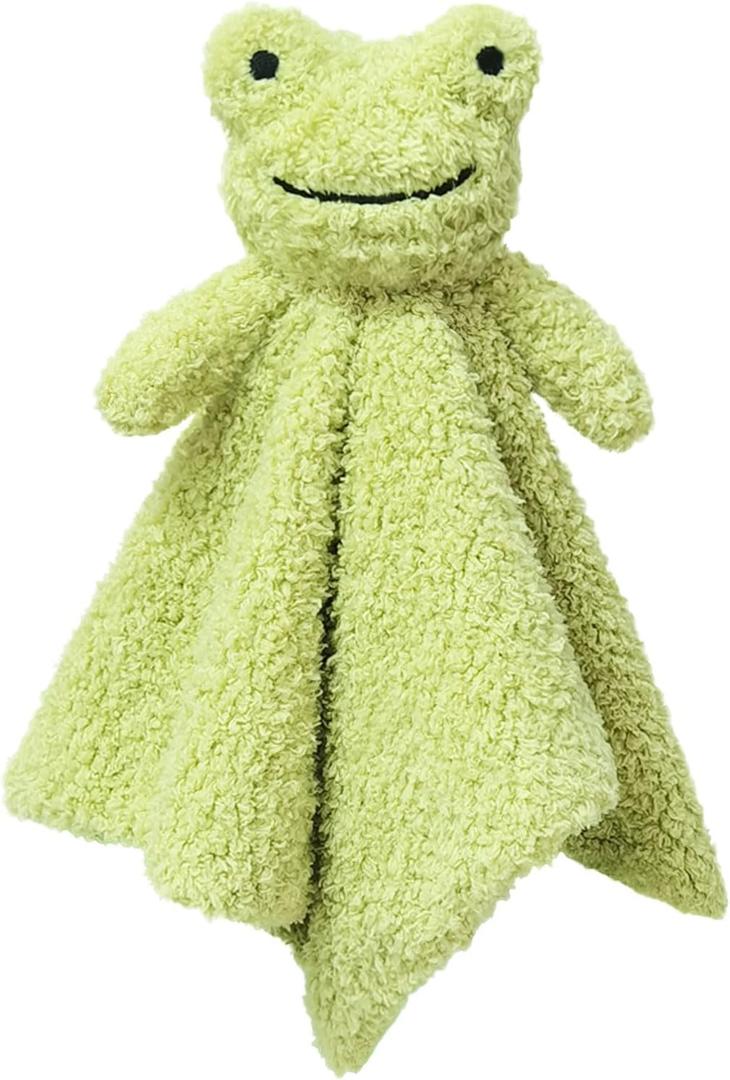 Baby Green Frog Soft Stuffed Animal Security Blanket, Plush Frog Character Lovey Blanket, Baby Shower/Nursery Gift, Newborn Infant Toddler Snuggle Blankie for Boys Girls, 14 Inches