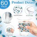 Funnymoom 60 Pack Blue Floral Plastic Cup 12 oz Wedding Flower Disposable Clear Plastic Blue White Flower Drinking Cups for Wedding Bridal Baby Shower Birthday Tea Party Decoration Supplies