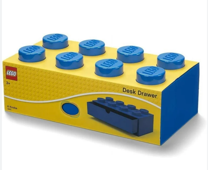 ROOM Copenhagen Lego Storage Brick 8 Desk Drawer, 8-Stud Stackable Tabletop Storage Box, 12.4 x 6.2 x 4.4 in, Bright Blue