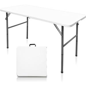 Gocamptoo Folding Table,4ft Indoor Outdoor Heavy Duty Portable Folding Square Plastic Dining Table w/Handle, Lock for Picnic, Party, Camping (4 FT)  (White)