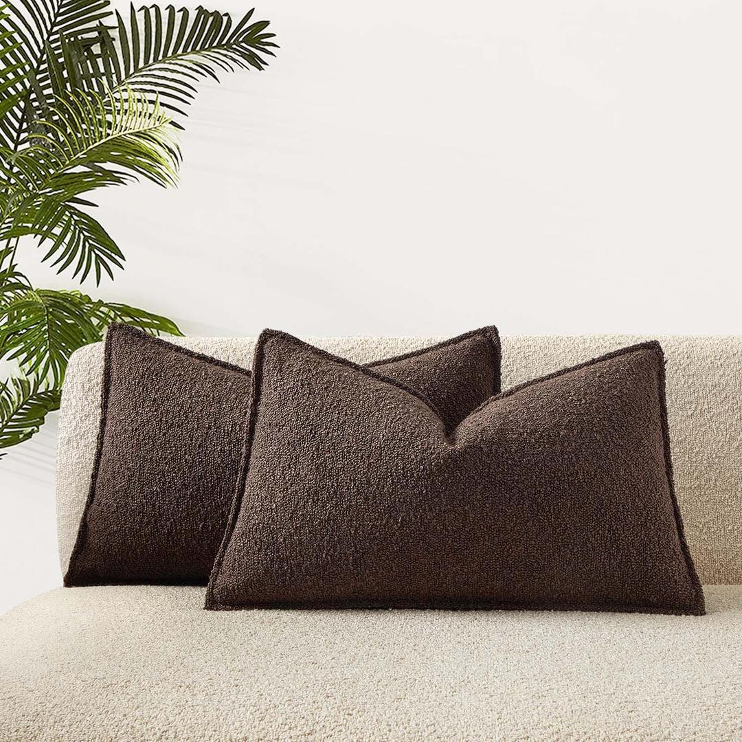 JUSPURBET Brown Decorative Pillow Covers 16x24 Set of 2 Throw Pillow Covers for Couch Sofa Bed Cozy Boucle Textured Lumbar Cushion Covers Cases with Hidden Zipper for Living Room Home Decor
