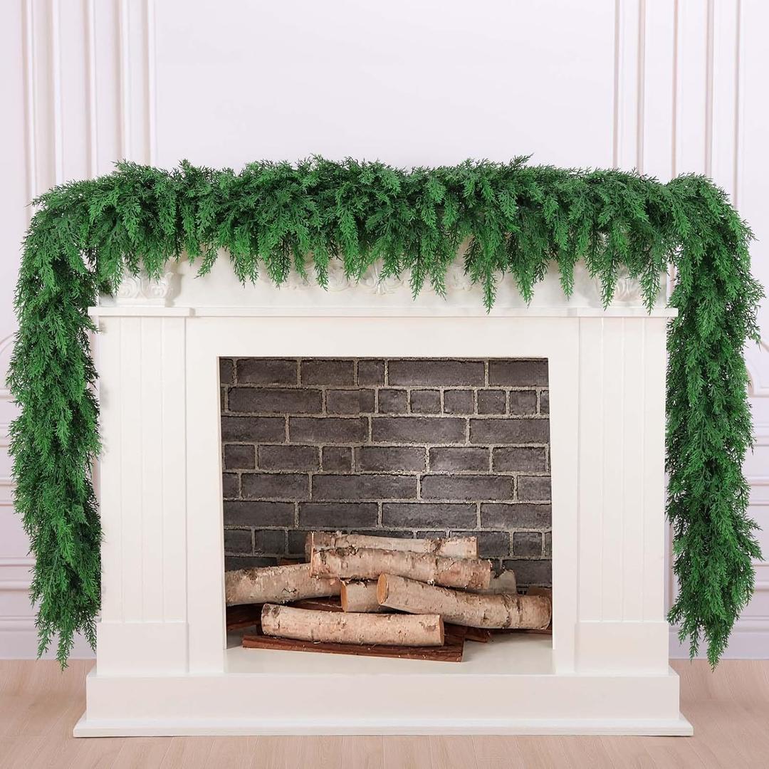 6 Ft Christmas Cedar Pine Garlands, Artificial Cedar Garland, Realistic Green Artificial Greenery Garland for Table, Mantle, Wall, Indoor, Outdoor Christmas Decorations (1, 6 FT)