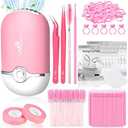 Modacraft Eyelash Extension Supplies Kit for Beginners with USB Air Conditioning Blower 2 Lash Tweezers, 100 Mascara Brushes, 50 Micro Applicators 50 Ring Cup Holders, 2 Tapes 10 Eye Gel Pads