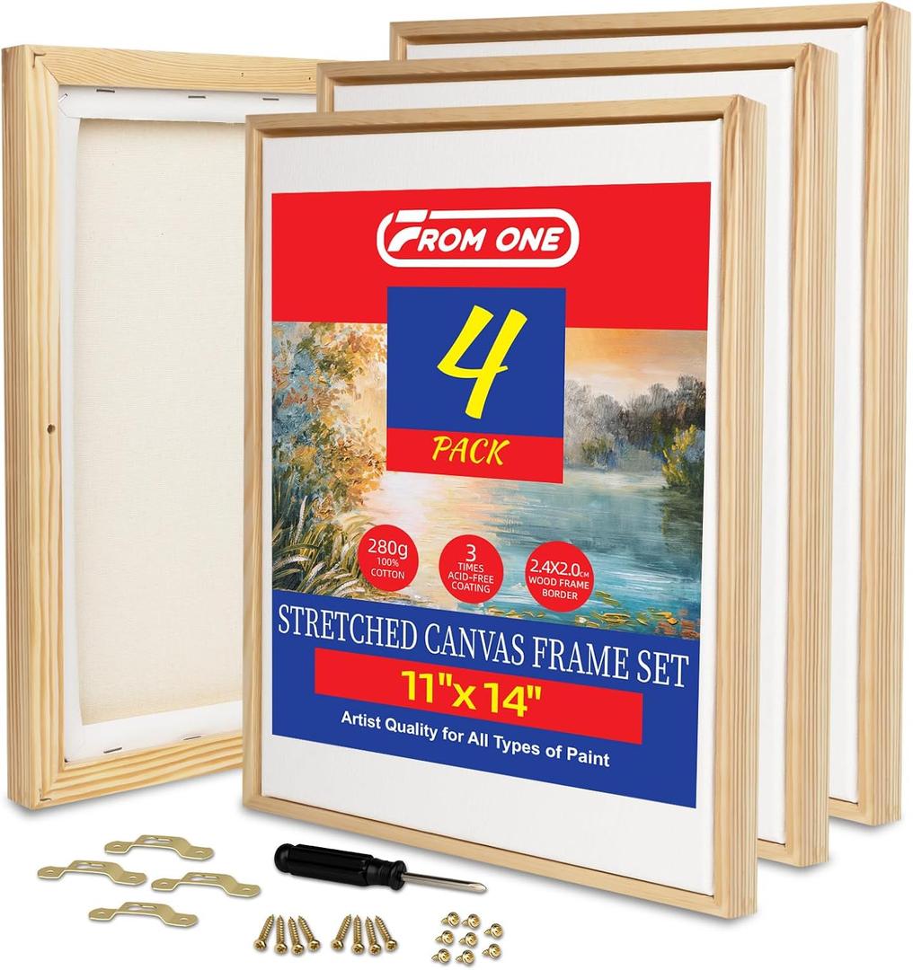 4 Pack 11 x 14 inch Floater Frame Canvas –Gallery Wrapped Canvas Set, 100% Cotton & Cottonseed Husk, Triple Primed, No Bleed, Warp Resistant for Oil and Acrylic – Ready to Hang, No Drill Needed