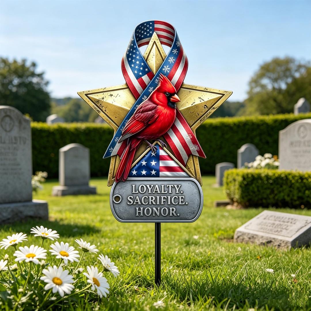 Tooyuart 16" Cardinal Decorations for Graves, Star with American Flag Design, Memorial Plaques for Outdoors, Garden Decor for Veterans Day, Father's Day