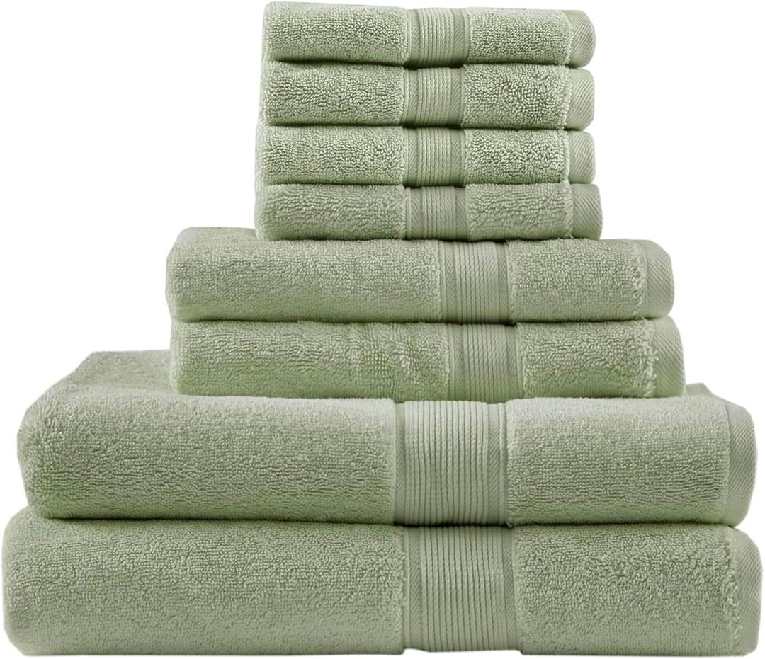 Madison Park 800GSM Bathroom Towel Set of 8 100% Cotton Bath Towel Set for Bathroom Luxurious Highly Absorbent 2 Bath Towels 2 Hand Towels 4 Washcloths Quick Dry Spa Quality Sage Green (Multi-Size Set (30 x 54, 16 x 28, 13 x 13 in))