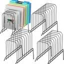 Incline Sorter Desk File Organizer, Metal Desk Magazine Folder Holder with 8-Section Vertical Compartments Rack File Organizer for Office, Home, School (Black, 4Pack)
