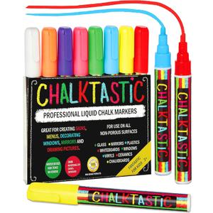 Chalkboard Markers Set of 8 Washable, Erasable Chalk Ink Dry Erase Pens for School, Chalkboard Menu Board & Glass Car Window - Neon, Pastel, White Chalk Pens - Gifts for Artists