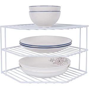 JBESUHI 3-Tier Corner Shelf Counter and Cabinet Organizer -Countertop Organizer - Cabinet Corner Rack for Plate - Cabinet & Pantry Kitchen Organization (White)