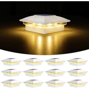 VOLISUN Solar Post Cap Light Outdoor Waterproof 12pack,Solar Fence - Post Lights for 4x4 5x5 6x6 Wooden/Vinyl Post,White Deck Cap Light Solar Powered with Warm White for Garden/Patio/Porch