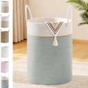 Tall Laundry Basket with Handles, 72L Portable Dirty Clothes Hamper, Boho Cotton Rope Storage Bin for Blankets Kids Toys Gifts, Large Organizer for Baby Nursery Bedroom Bathroom, Sage Green