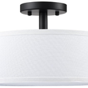Semi Flush Mount Ceiling Light 12" Off White Linen Fabric Fixture Drum Shade Lighting Kitchen Island Chandeliers Bedroom Lighting Fixtures for Dining Room, Bar, Corridor, Living Room