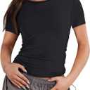 Womens Short Sleeve Slim Fit Crop Top Going Out Tight-Shirts Summer Basic Tees Solid Crewneck T Shirts, XS