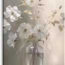 WLCXDZVR Bathroom Wall Decor Flower Pictures Wall Art White Floral Canvas Painting on Vase for Modern Minimalist Bathroom Home Decor 20x30in Framed, style-3