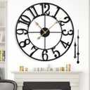 Large Wall Clock for Living Room Decor - 18 Inch Silent Non-Ticking Wall Clocks Battery Operated, Metal Vintage Retro Decorative Modern Wall Clock for Bedroom, Kitchen, Office, Farmhouse Decor (Black - Arabic Numerals)