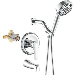 Chrome Polished Shower Faucet Set with Tub Spout, Handheld Shower Head and Trim Kit
