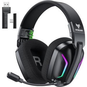 WESEARY Wireless Gaming Headset for PS5, PS4, PC, Laptop, Mac & Switch, Dual Low-Latency 2.4GHz USB/Type-C, Bluetooth Gaming Headphones with ENC Mic for Gamecube, 3D Stereo,Colorful Light, 50H Power