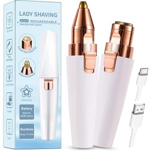 Facial Hair Removal for Women,2 in 1 Electric Hair Removal Device for Chin Upper Lip Peach Fuzz & Rechargeable Eyebrow Trimmer with LED Light for Precise Shaping
