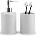 2 Piece Bathroom Accessory Set, Bathroom Accessories Set Include Soap Dispenser and Toothbrush Holder for Modern Bathroom Decor (Grey)