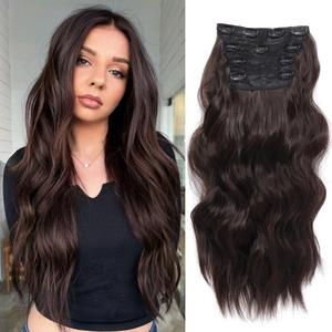 Clip in Hair Extensions 4PCS Dark Brown Hair Extensions Clip ins for Women 20 Inch Long Wavy Curly Hair Extension Thick Syntheitc Hairpieces
