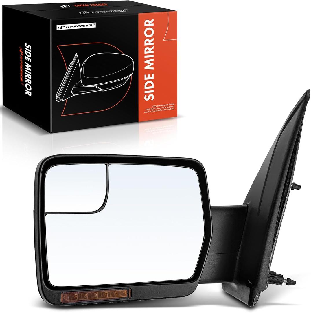 A-Premium Driver Side Power Door Mirror - Compatible with Ford F-150 2011-2014 - Heated Manual Folding Black Outside Rear View Mirror w/Turn Signal Blind Spot Detection