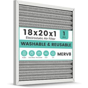 18x20x1 Reusable Air Filter, Washable, Electrostatic HVAC AC Furnace Filter, Merv 8, Lasts a Lifetime, Breathe Safe at Home or in the Office (Actual Size:17.52x19.61x0.82Inch)