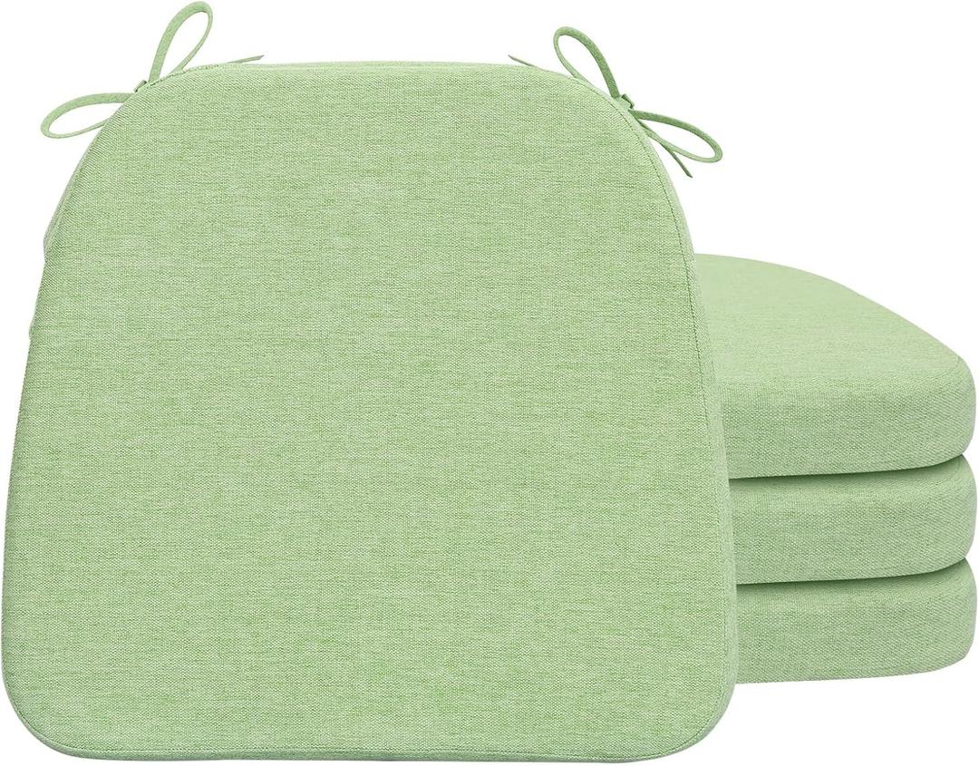 AAAAAcessories D-Shaped Chair Cushions, 2" Thick Dining Chair Pads with Ties and Removable, Machine-Washable Cover, 17" x 16", Set of 4, Pear Green (4 Count(Pack of 1))