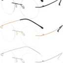 KOOSUFA Titanium Rimless Round Reading Glasses 2.0 Blue Light Blocking Eyeglasses Readers Frameless Lightweight Eyewear for Men Women, Black+golden+silver