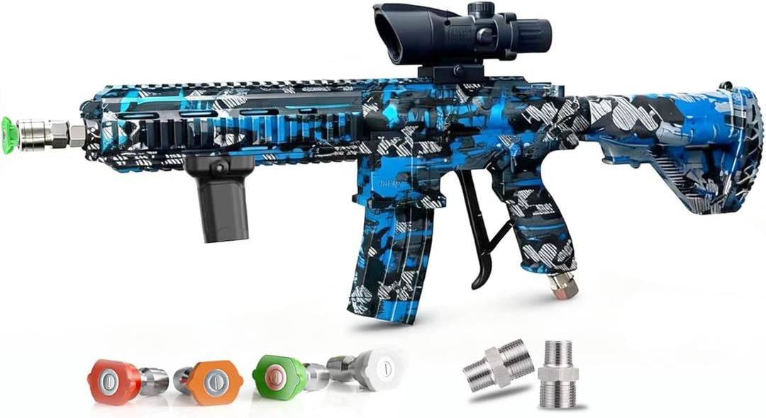 M416 Tactical Style 3600 PSI High Pressure Washer - Foam Cannon Compatible with Swivel & 4 Nozzles - Airsoft Inspired Design for Car Cleaning & Outdoor Use (Blue)