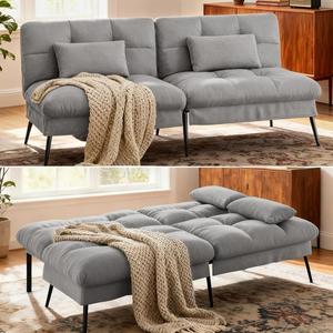 COMHOMA Convertible Futon Sofa Bed, 72Fabric Futons Couch with Adjustable Backrest, Folding Sleeper Recliner for Living Room Furniture (Grey)