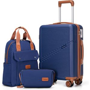 Cosbarn Carry On Luggage,3 Piece Suitcase Set,22x14x9 Airline Approved, Carry on Luggage With Backpack, Navy Blue