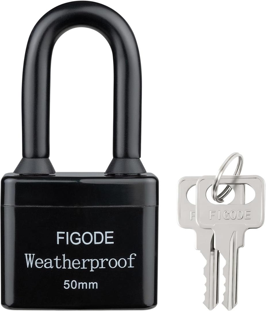 FIGODE Outdoor Waterproof Padlock, Large Heavy Duty Sturdy Covered Laminated Steel Keyed Lock, 2.2 in. Wide, Long Padlock