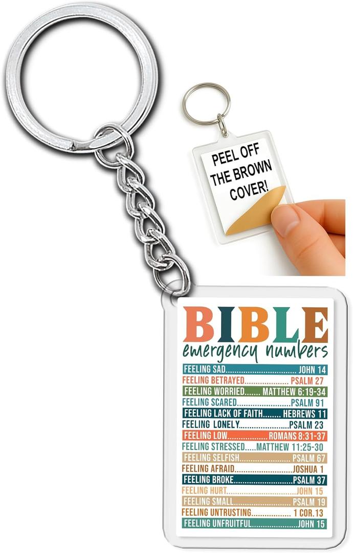 Bible Emergency Numbers Keychain Funny Quote Christian Gifts for Women Church Coworker Motivational Inspirational Key Chain Humor Appreciation Keychains Accessories for Car Keys Backpack Bag - 2x2