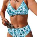 Jolefille Women High Waisted Bikini Sets-Tummy Control Swimsuit 2 Piece Bathing Suit Full Coverage Teens Underwire Top Floral (XL)