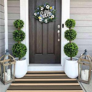 OJIA Outdoor Door Mat 27.5"x43", Black and Tan Outdoor Rugs Cotton Hand-Woven Front Door Rug Machine Washable Door Mats Striped Entry Rug for Front Porch/Farmhouse/Kitchen/Entryway