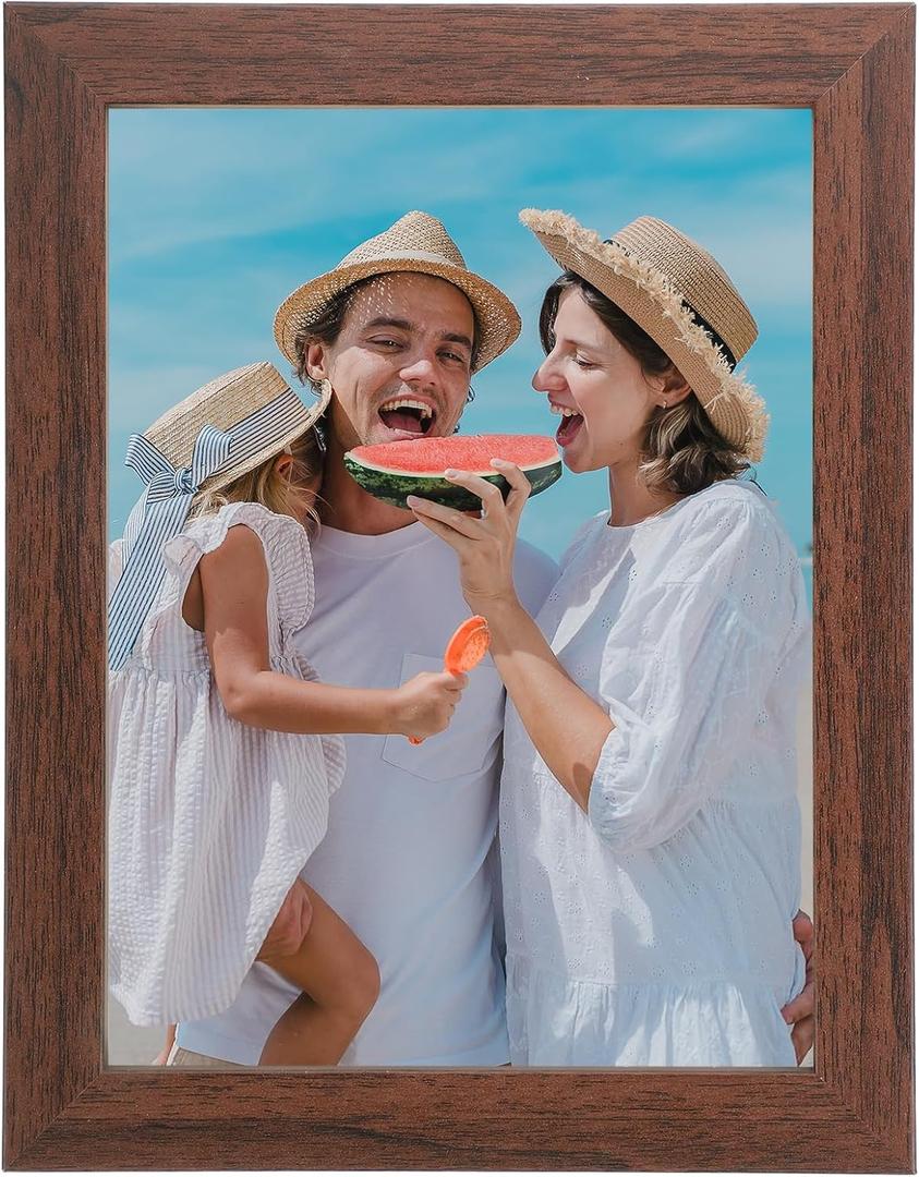 MECCANIXITY 7x9 Picture Frame, Solid Oak Wood Photo Frame 7x9 Frame Display 5.5x7.5 Optical Clear Acrylic Sheet Wall Mounting and Tabletop Display, Walnut, 1Pcs