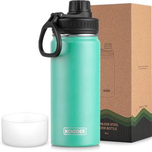 koodee Water Bottle for School-16 oz Stainless Steel Triple Wall Vacuum Insulated Water Bottle for Girls, Wide Mouth Bottle with Leakproof Spout Lid (Teal)