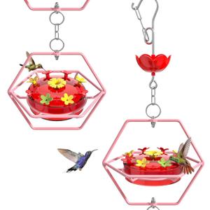 2 Pack Wide-Mouth Hummingbird Feeders with Built-in Ant Moat, Outdoors Hanging Nectar Bird Feeder Easy-Refill Top, Decorative Feeder for Garden & Patio
