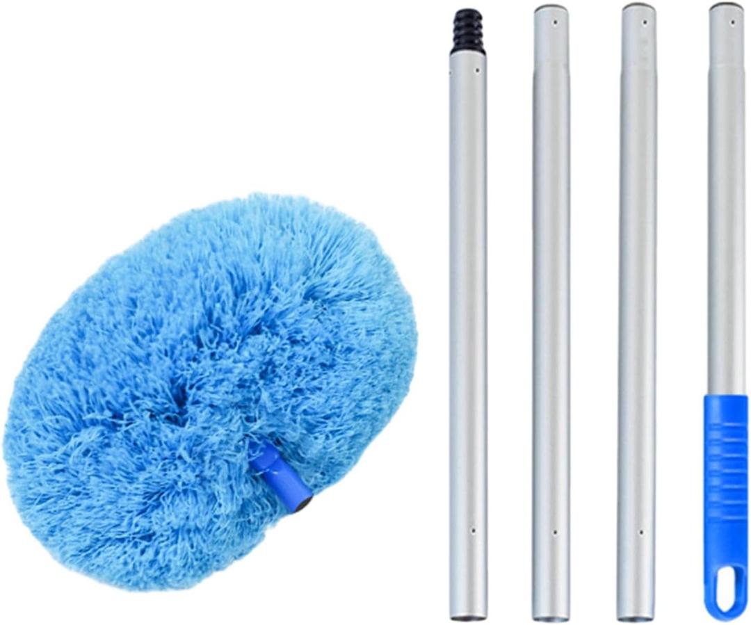 Generic Microfiber Duster for High Ceilings with Extension Pole Reusable Duster Washable Home Feather Duster for Fan Furniture Car, Blue Splicing