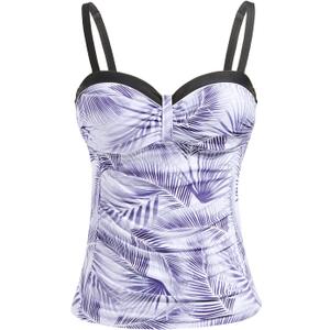 Women's Underwire Tummy Control Swimsuit Top with Push Up - No Bottom Included (Large, White Leaf)