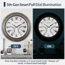 ANDY STAR 24 Inch Outdoor Clocks Waterproof,Large Outdoor Wall Clocks for Garden Patio Pool, Modern Lighted Metal Clock Battery Operated with Thermometer&Hygrometer, Gray Oak Wooden Non Ticking