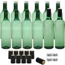 WUWEOT 12 Pack Plastic Wine Bottles, 750ml Empty Bordeaux-Style Liquor Bottle, Green Long Neck WIne Bottles with Screw Lid and Shrink Capsules Caps
